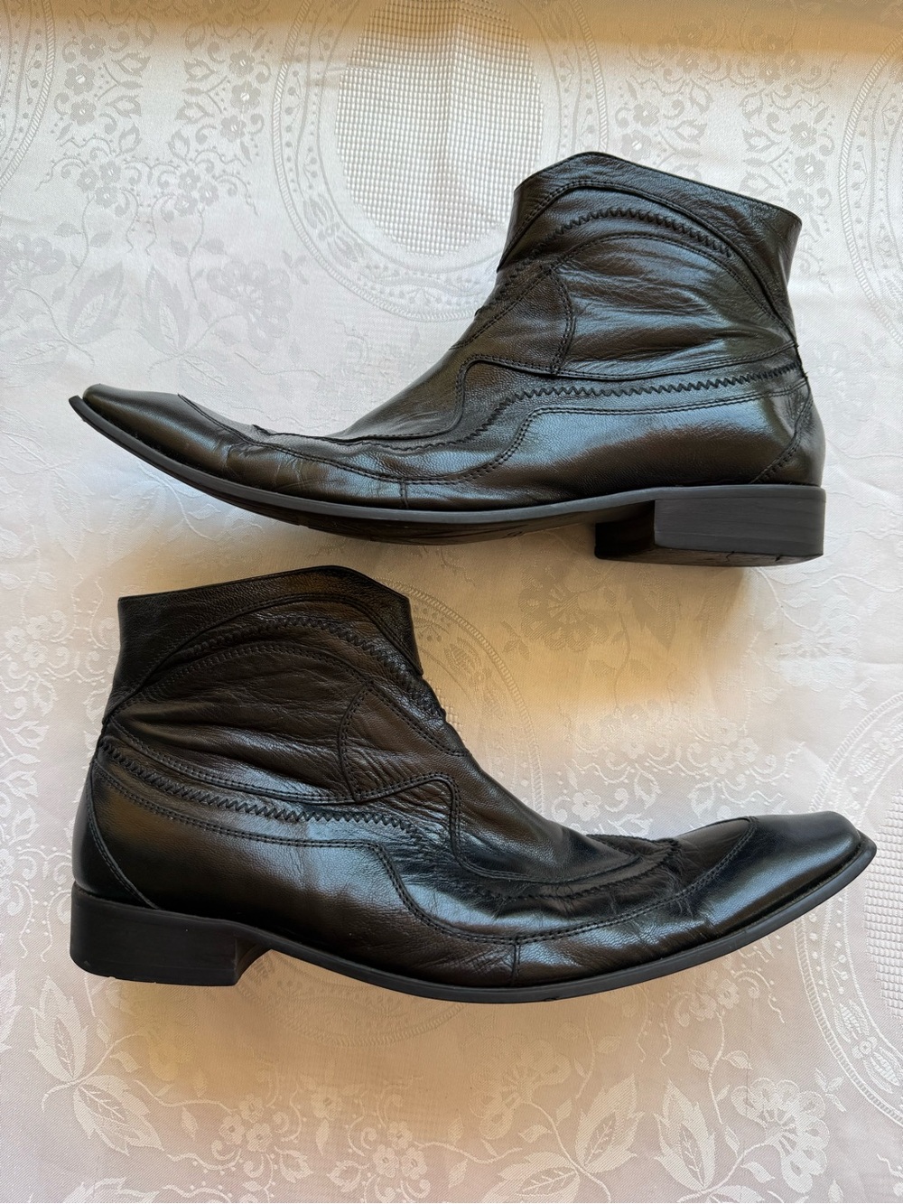 ALDO Men's Size 44 (US-11) Black Leather Ankle Bootie Boots Classic Western